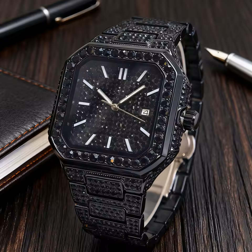 Iced Out Square Face Watch – Slim Bezel