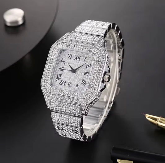 Iced Out Silver Watch