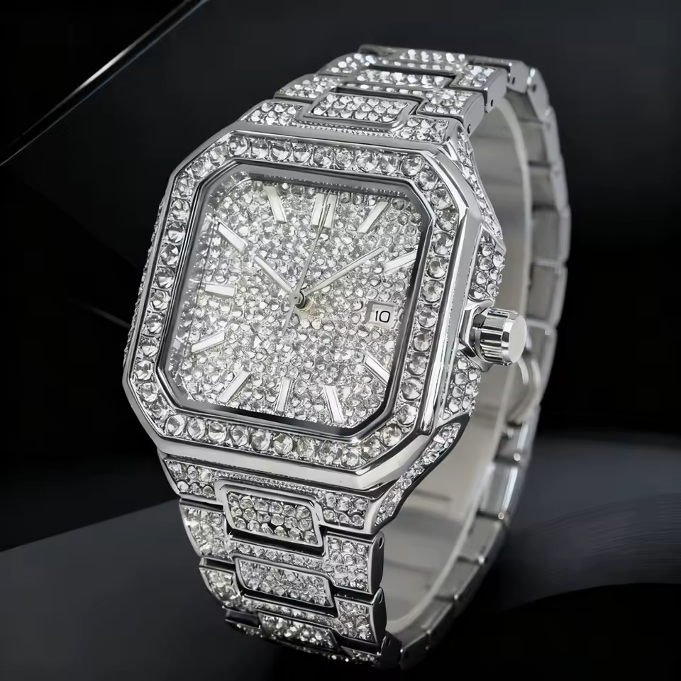 Iced Out Square Face Watch – Slim Bezel