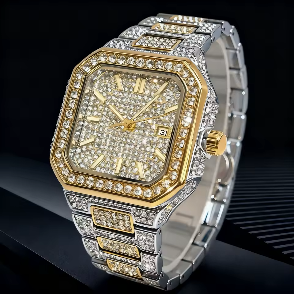 Iced Out Square Face Watch – Slim Bezel