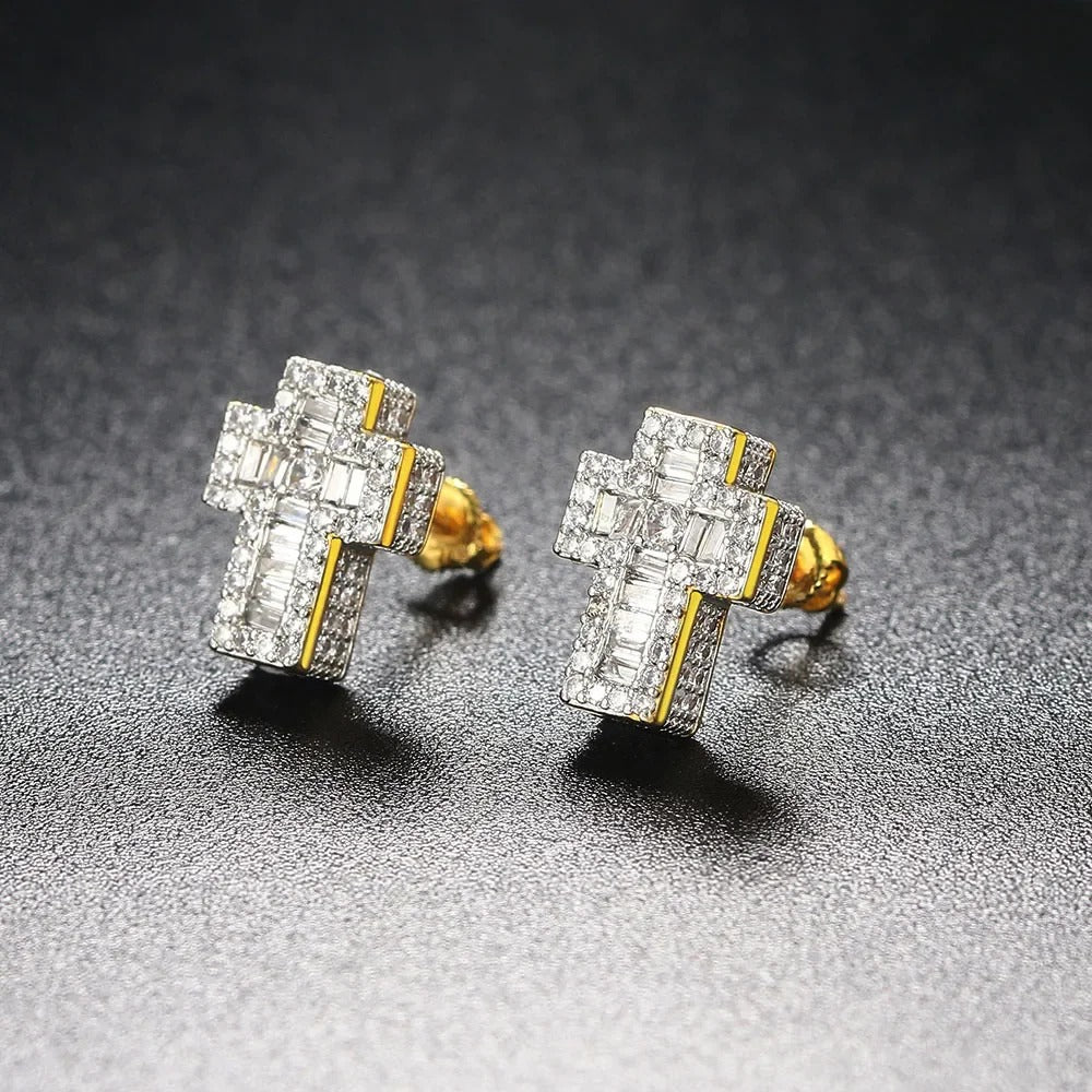 Iced Out Cross Earrings
