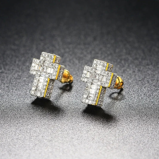 Iced Out Cross Earrings