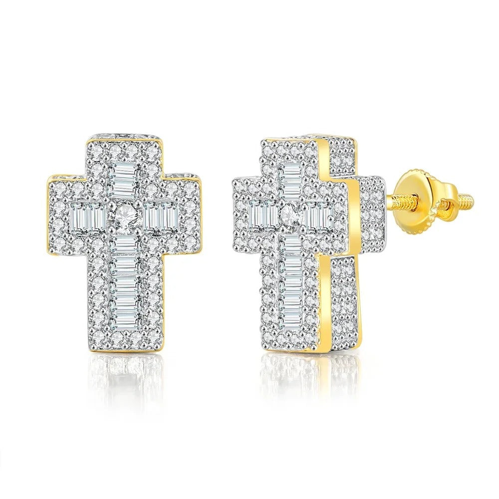 Iced Out Cross Earrings