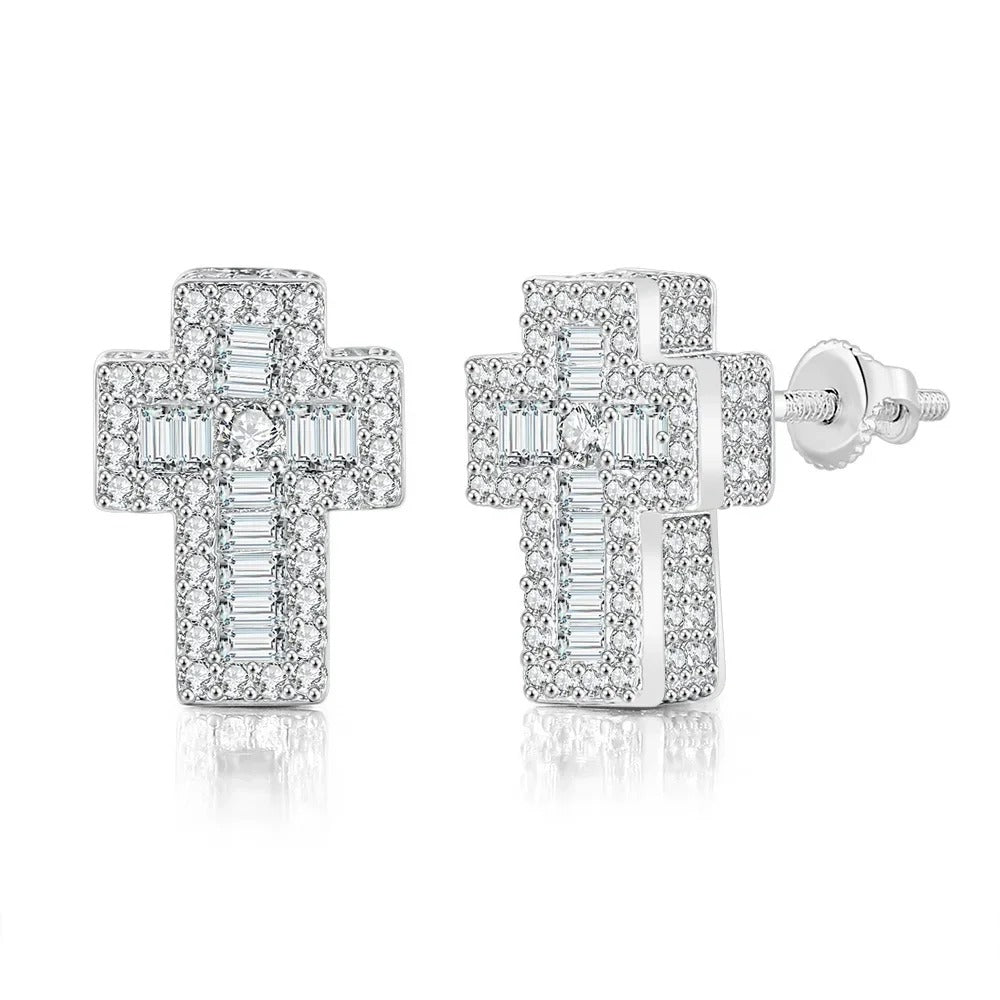 Iced Out Cross Earrings